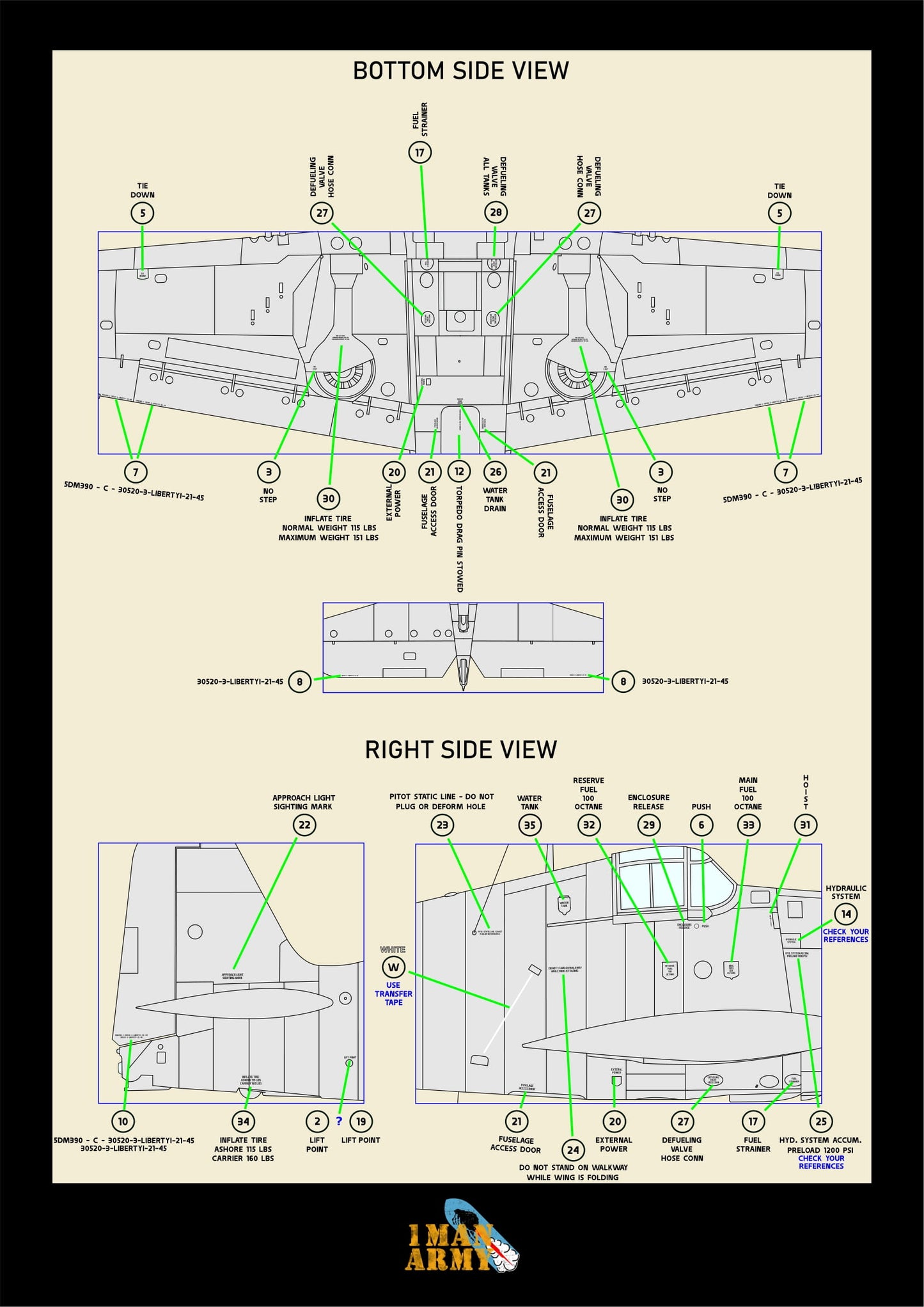 1ManArmy Airfix Grumman F6F-5 Hellcat 1/24 Basic Markings & Stencil High-Definition Paint Masks, 24DET017