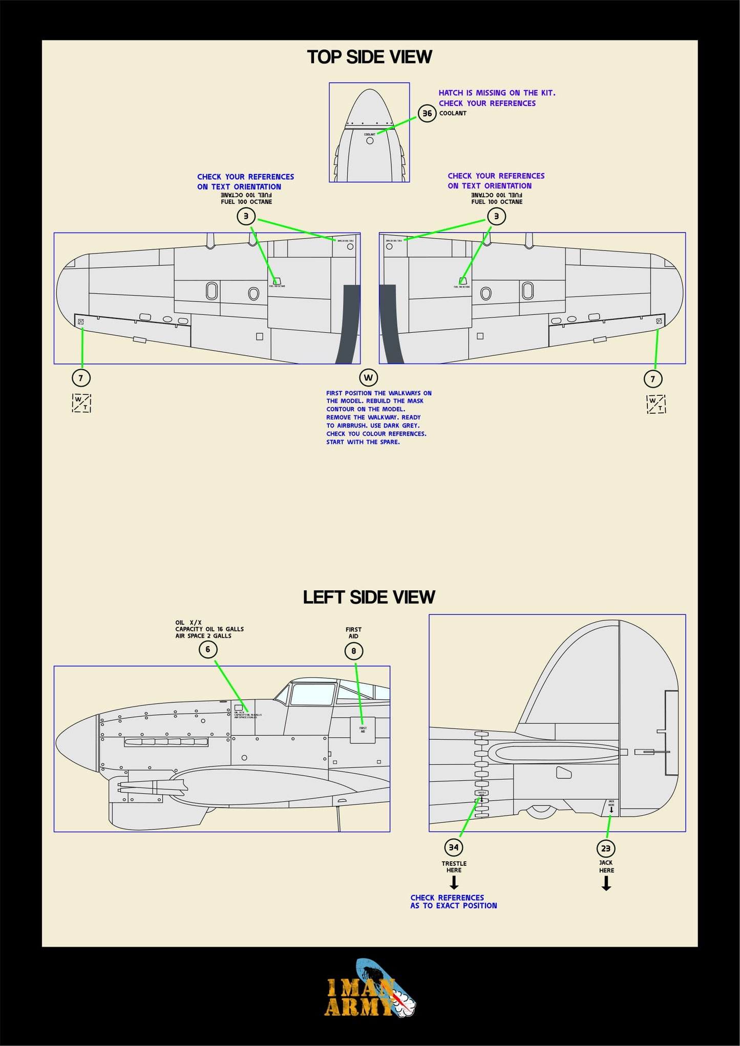 1ManArmy Airfix Hawker Typhoon Mk.IB "Car Door" 1/24 Basic Markings & Stencil High-Definition Paint Masks, 24DET018