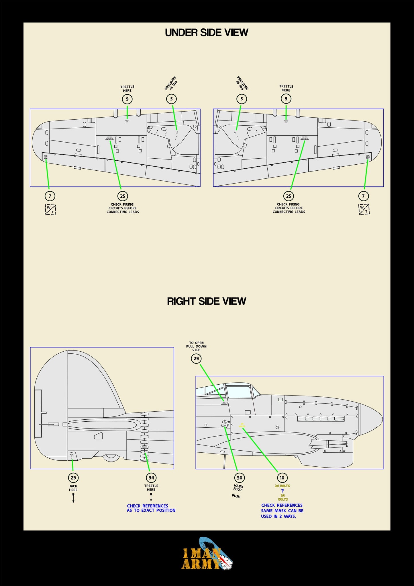 1ManArmy Airfix Hawker Typhoon Mk.IB "Car Door" 1/24 Basic Markings & Stencil High-Definition Paint Masks, 24DET018