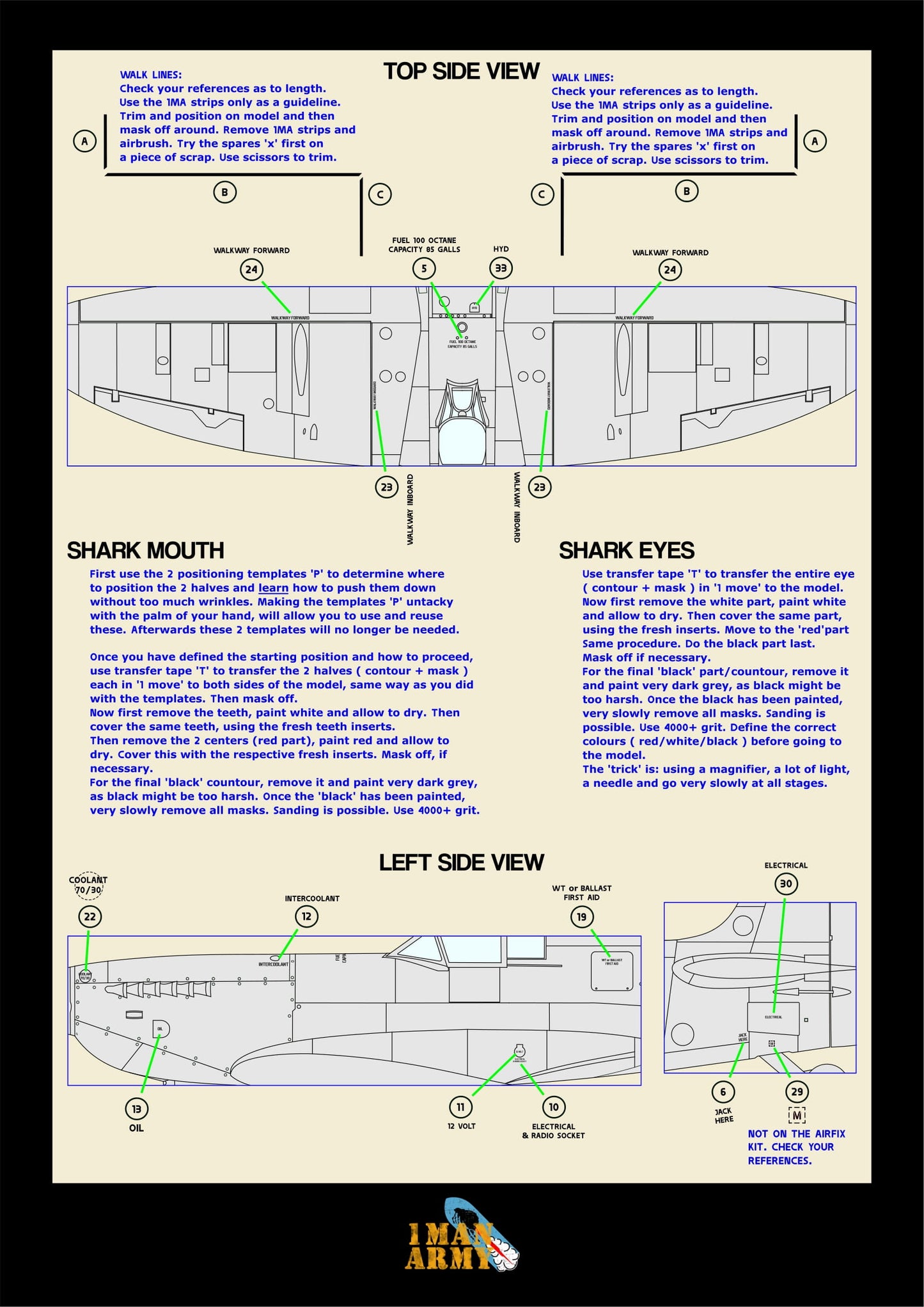 1ManArmy Airfix Spitfire Mk.VIII 1/24 Basic Markings & Stencil High-Definition Paint Masks, 24DET020