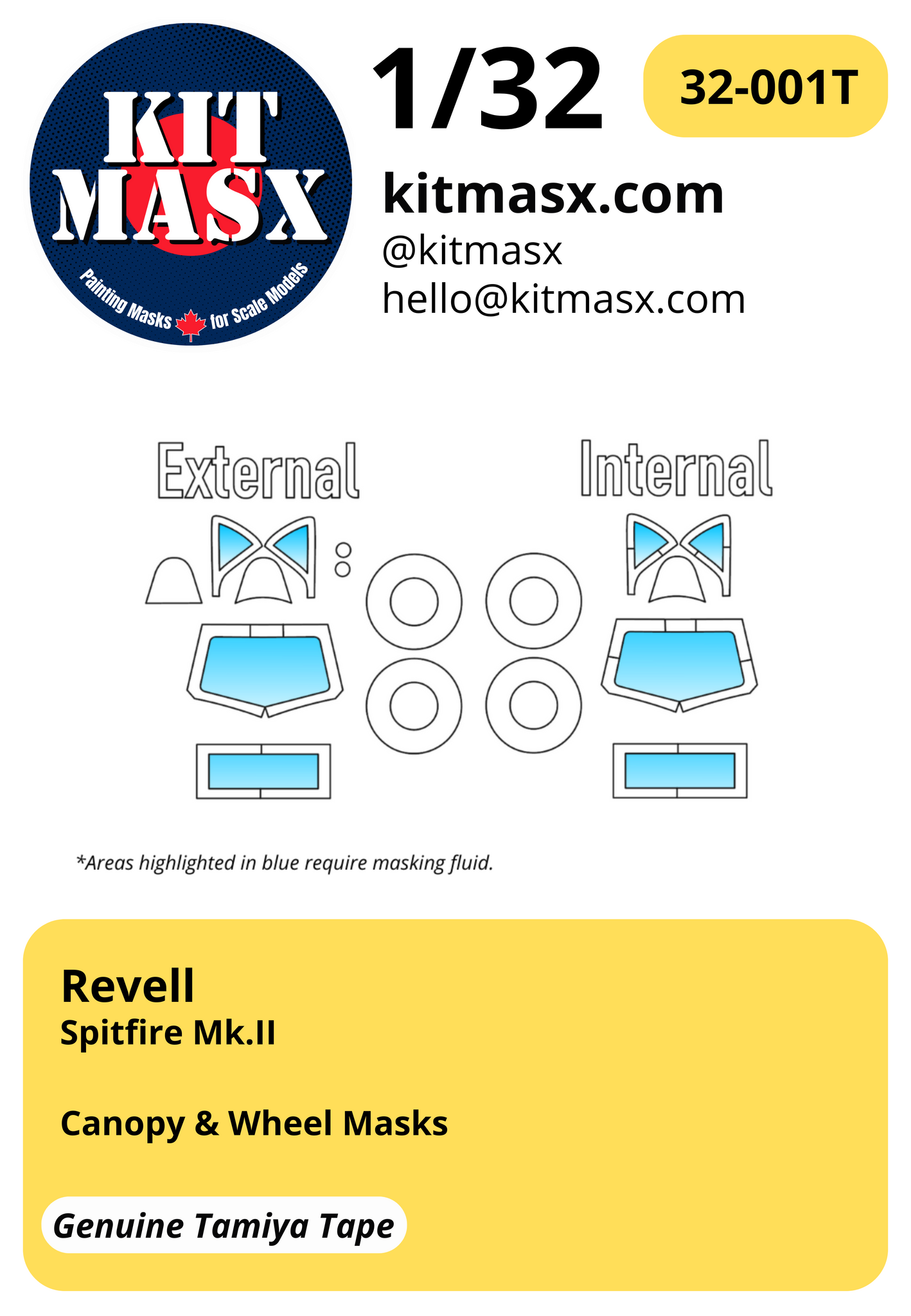 Revell Spitfire Mk.II 1/32 Canopy & Wheel Paint Masks