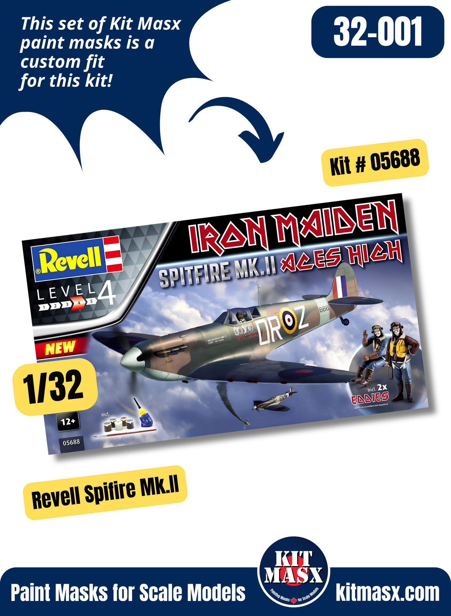 Revell Supermarine Spitfire Mk.II/Mk.IIa 1/32 Canopy & Wheel Paint Masks, Kit # 05688 (32001)