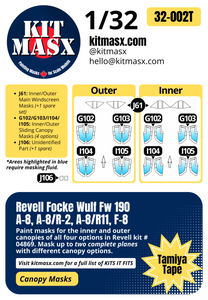 Revell Focke Wulf Fw 190 A-8, A-8/R-2, A-8/R11, F-8 1/32 Canopy Paint Masks, Kit # 04869