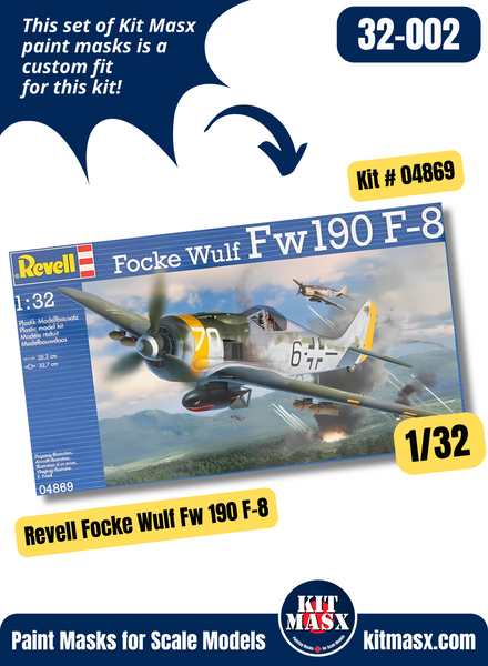 Revell Focke Wulf Fw 190 A-8, A-8/R-2, A-8/R11, F-8 1/32 Canopy Paint Masks, Kit # 04869