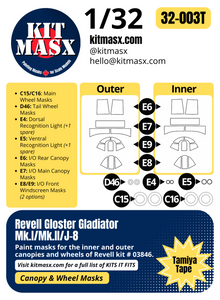 Revell Gloster Gladiator Mk.I/Mk.II/J-8 1/32 Canopy & Wheel Paint Masks, Kit # 03846