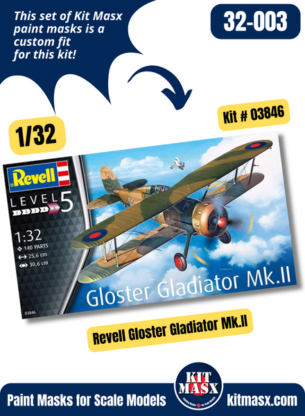 Revell Gloster Gladiator Mk.I/Mk.II/J-8 1/32 Canopy & Wheel Paint Masks, Kit # 03846