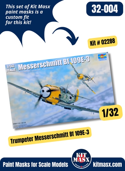Trumpeter Messerschmitt Bf 109E-3 1/32 Canopy Paint Masks, Kit # 02288