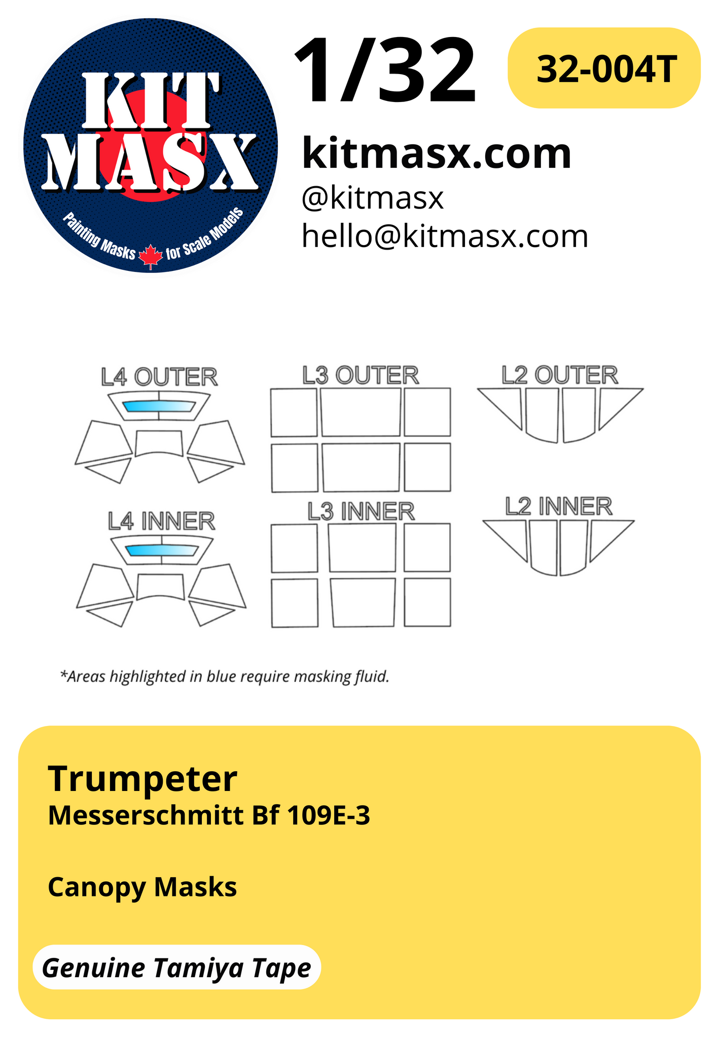 Trumpeter Messerschmitt Bf 109E-3 1/32 Canopy Paint Masks