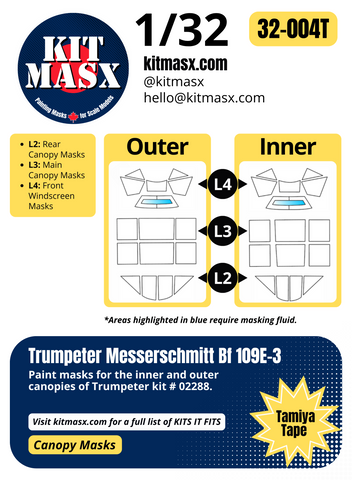 Trumpeter Messerschmitt Bf 109E-3 1/32 Canopy Paint Masks, Kit # 02288