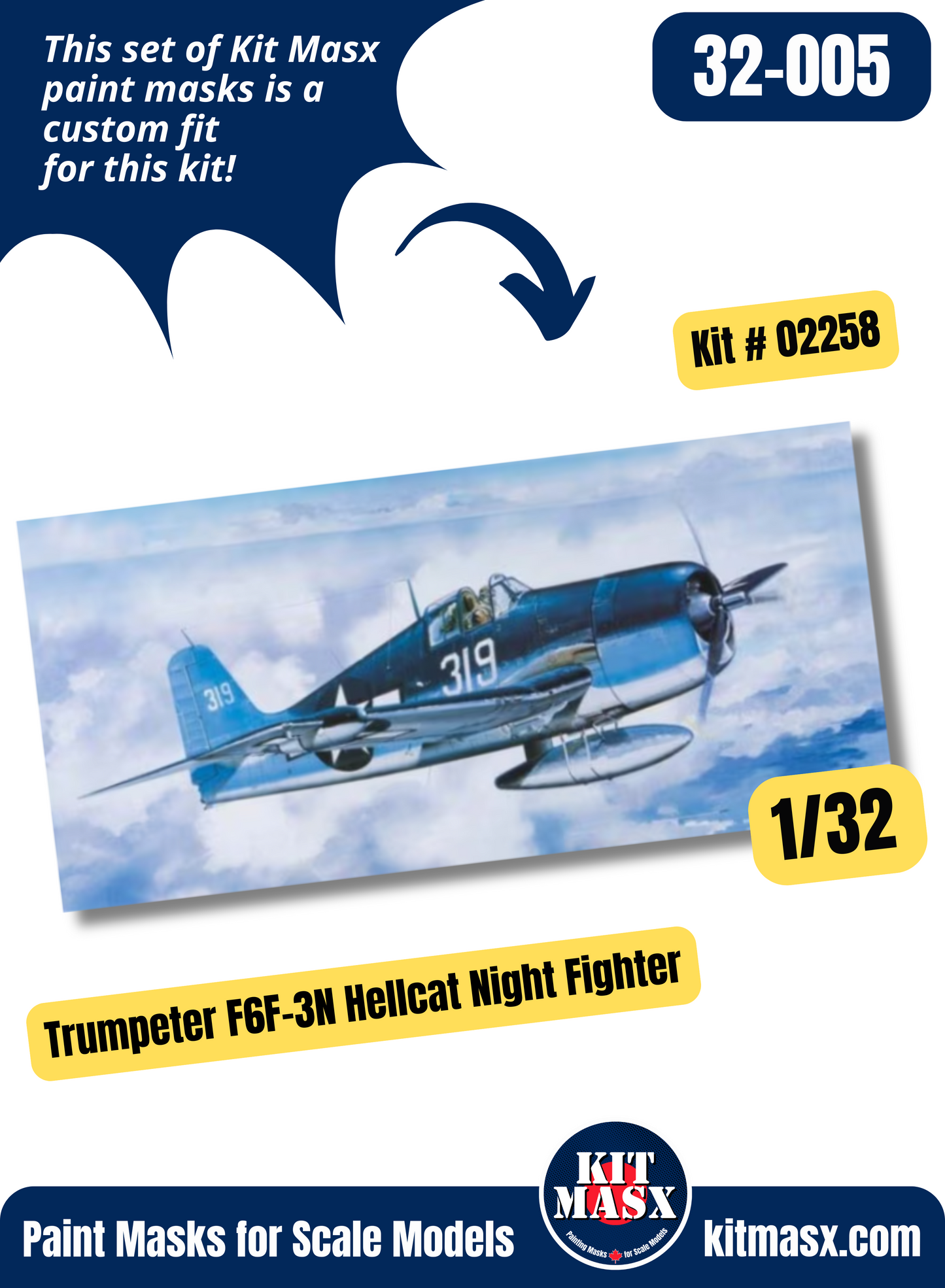 Trumpeter F6F-3/3N/5/5N Hellcat 1/32 Canopy Paint Masks, Kit # 02258