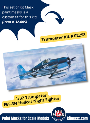 Trumpeter F6F-3/3N, F6F-5/5N Hellcat 1/32 Canopy Paint Masks, Kit # 02258