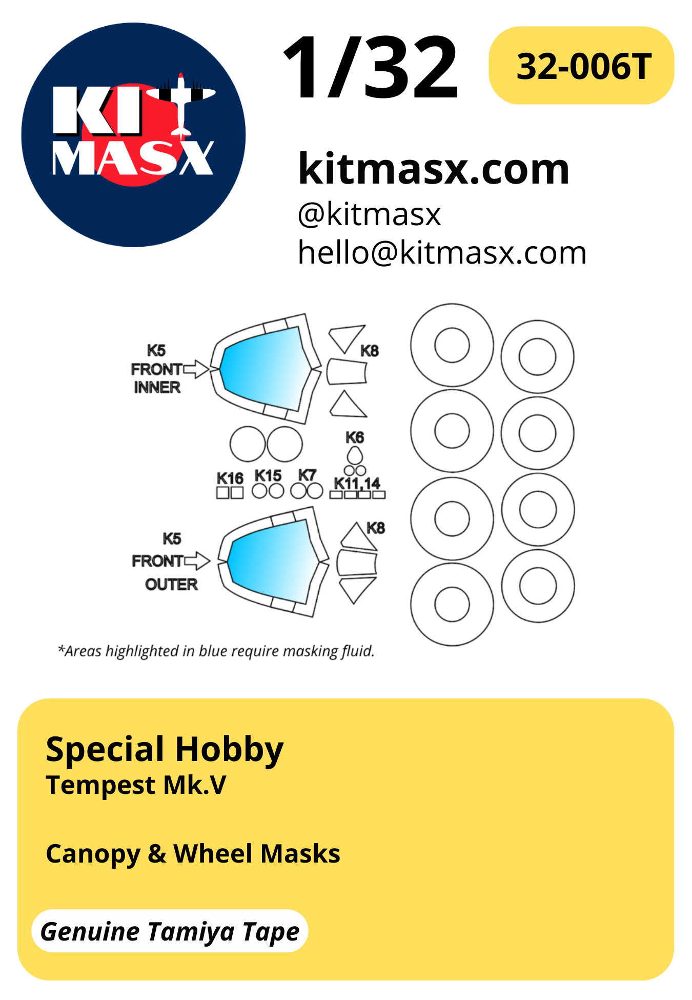 Special Hobby Tempest Mk.V 1/32 Canopy & Wheel Paint Masks, Kit # SH32049