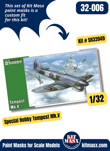 Special Hobby Hawker Tempest Mk.II/Mk.V/Mk.VI 1/32 Canopy & Wheel Paint Masks, Kit # SH32049