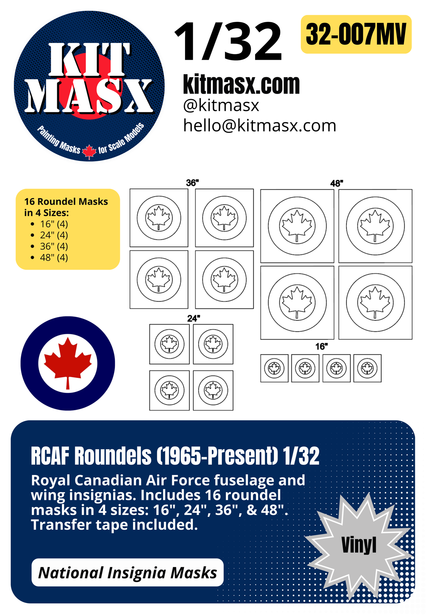 RCAF Roundels (1965-Present) 1/32, 1/48, 1/72 National Insignia Paint Masks