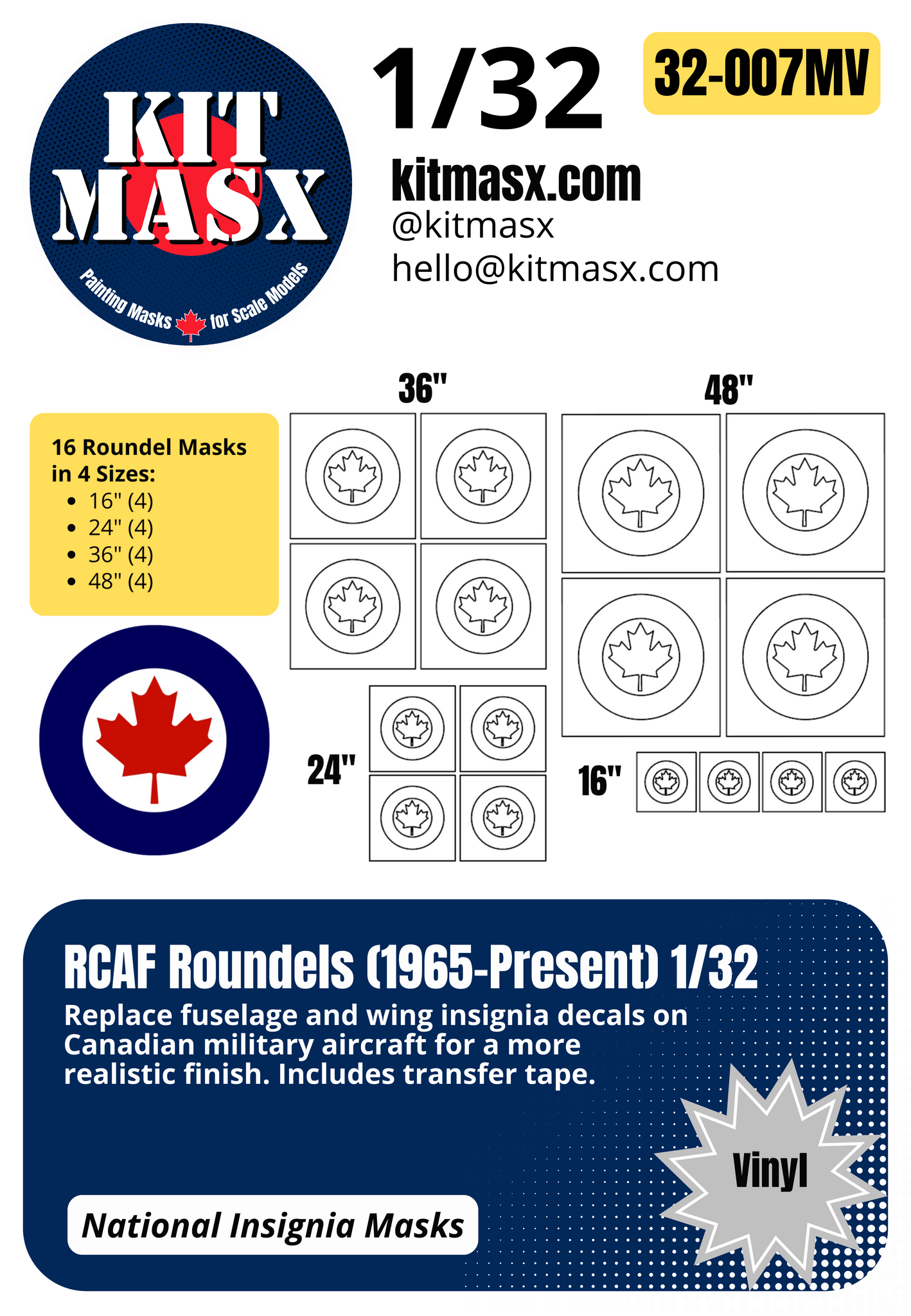 RCAF Roundels (1965-Present) 1/32, 1/48, 1/72 National Insignia Paint Masks