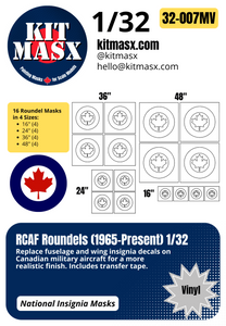 RCAF Roundels (1965-Present) 1/32, 1/48, 1/72 National Insignia Paint Masks