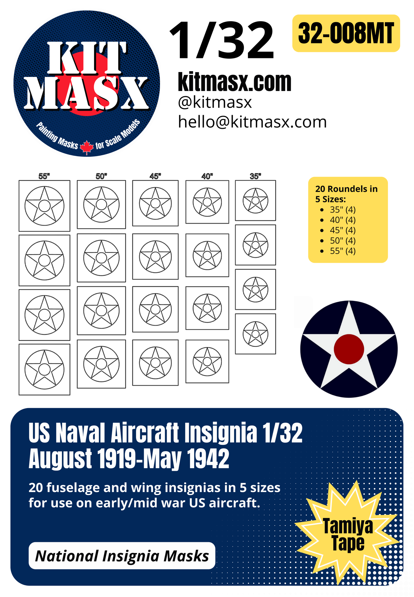 US Naval Aircraft Insignia (August 1919-May 1942) 1/32, 1/48, 1/72 National Insignia Paint Masks