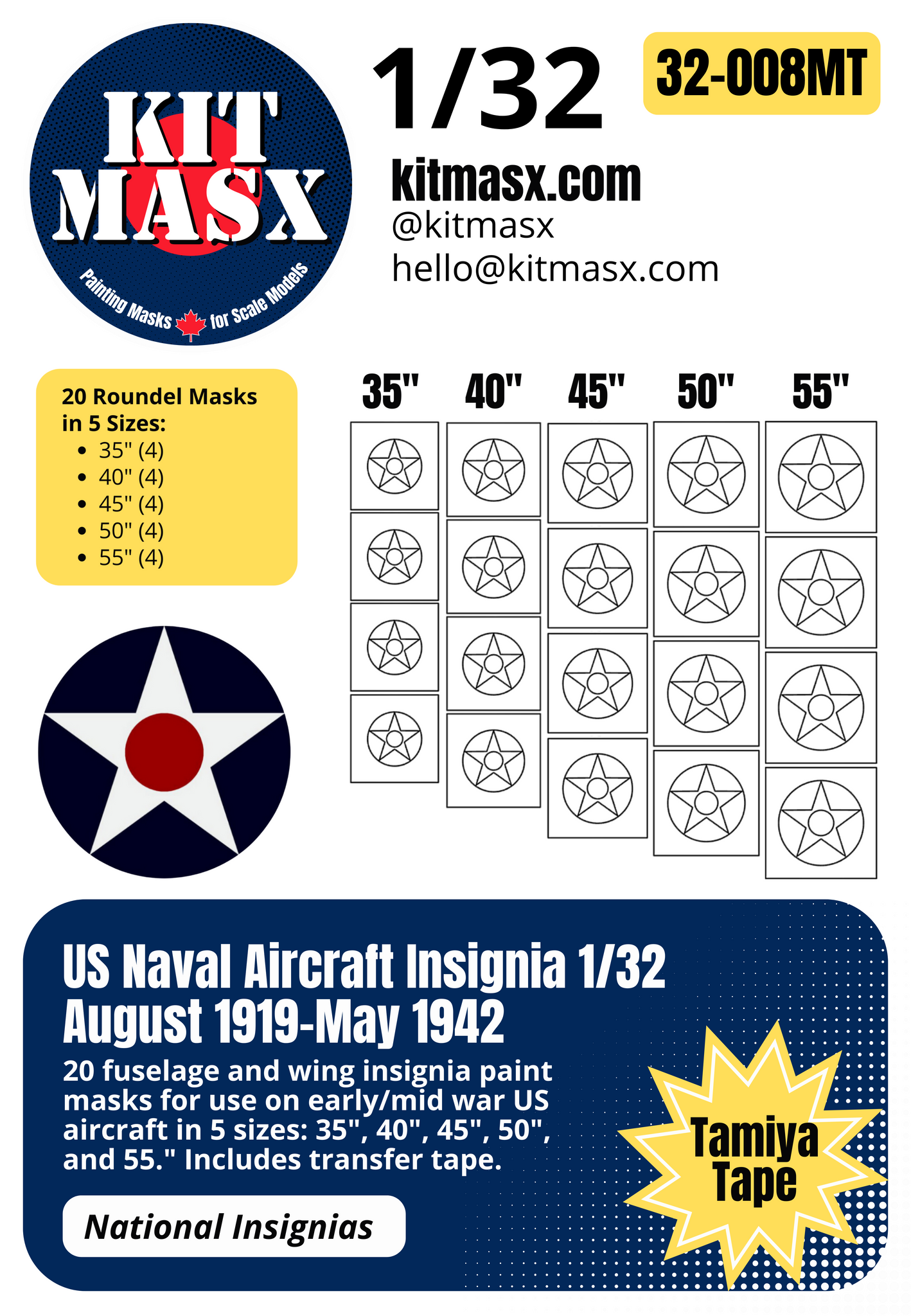 US Naval Aircraft Insignia (August 1919-May 1942) 1/32, 1/48, 1/72 National Insignia Paint Masks