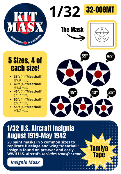 U.S. Aircraft "Meatball" Roundels (August 1919-May 1942) 1/32 National Insignia Paint Masks (32-008M)