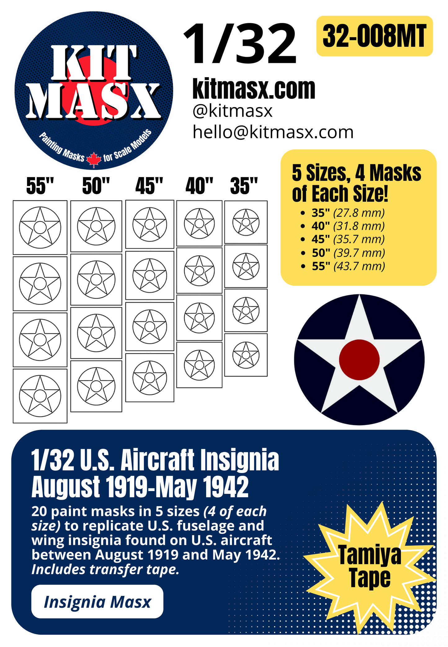 U.S. Aircraft Insignia (August 1919-May 1942) Paint Masks