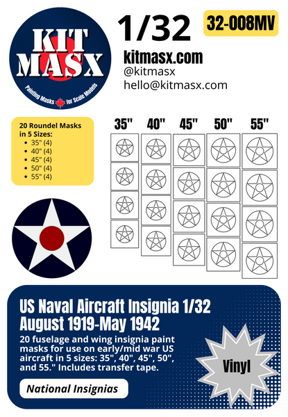 US Naval Aircraft Insignia (August 1919-May 1942) 1/32, 1/48, 1/72 National Insignia Paint Masks