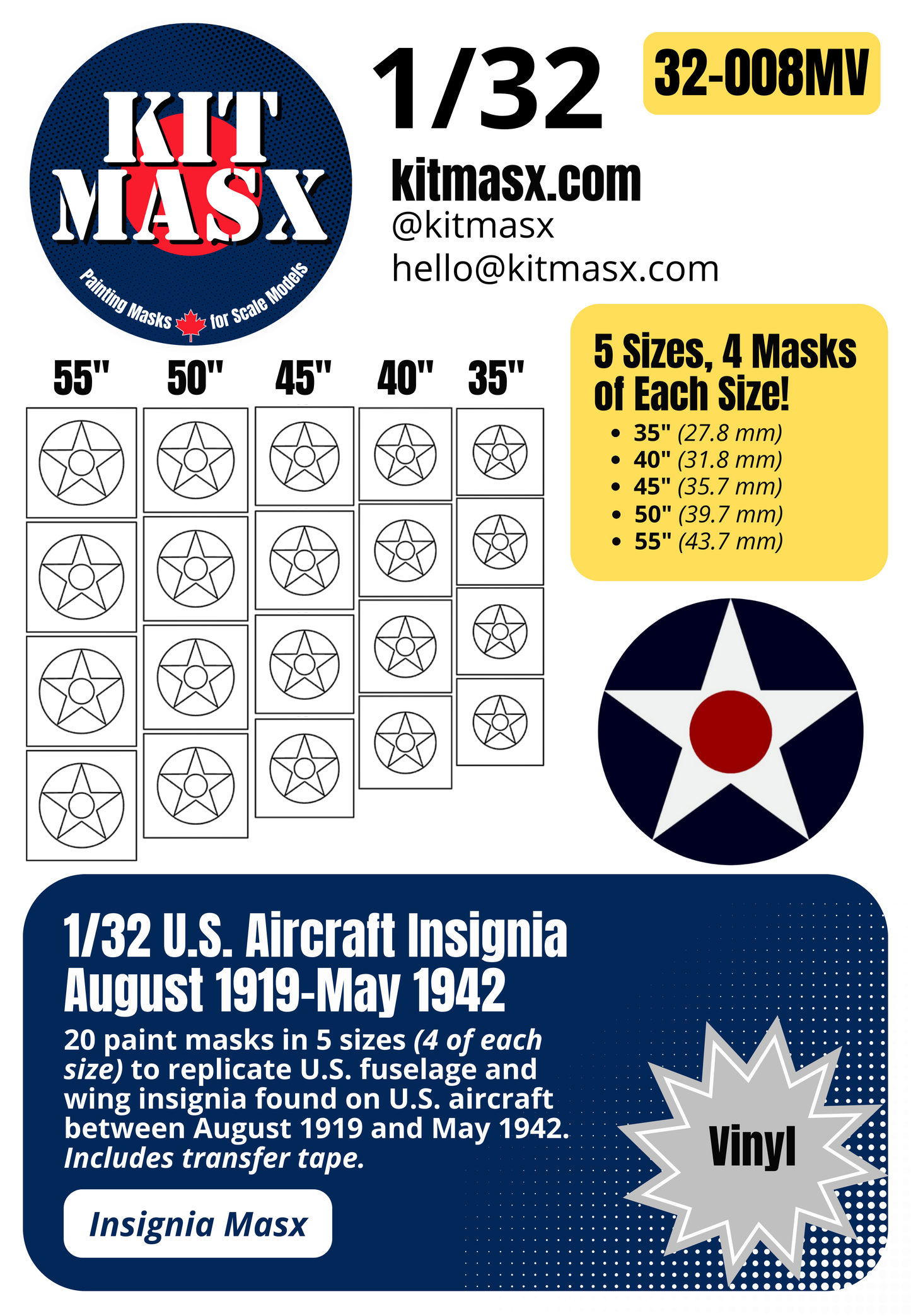 U.S. Aircraft Insignia (August 1919-May 1942) Paint Masks
