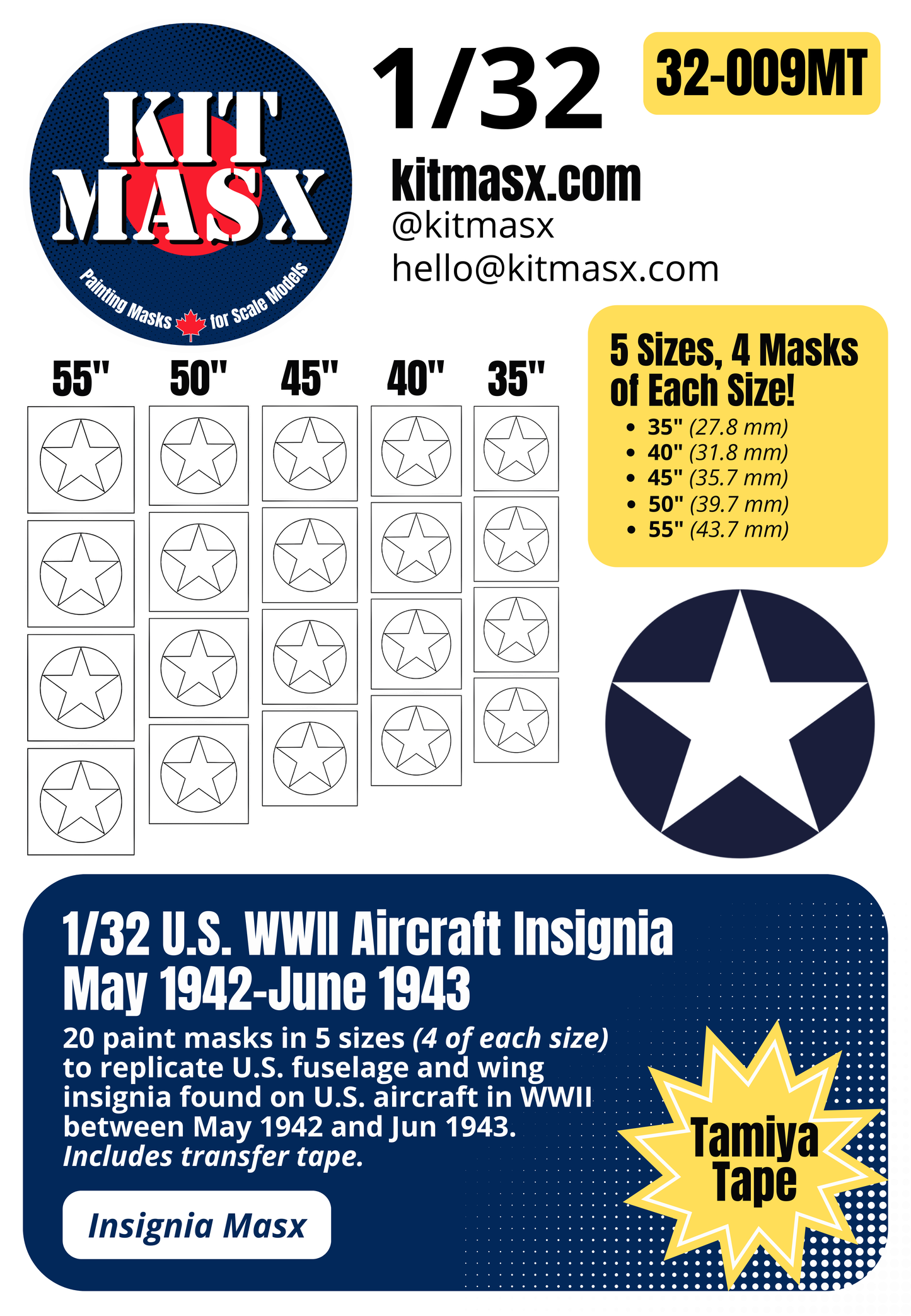 U.S. WWII Aircraft Insignia (May 1942-June 1943) Paint Masks