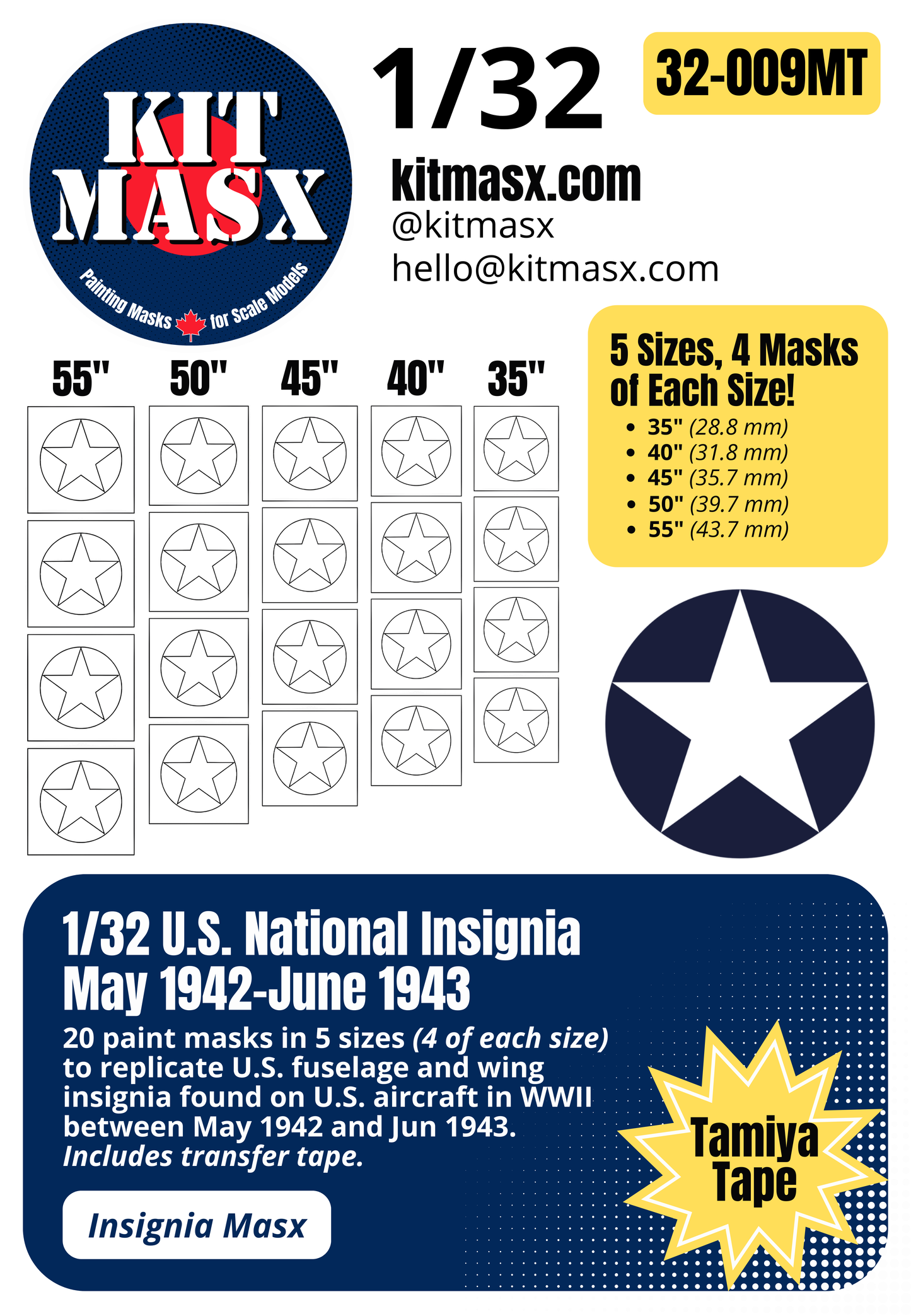 U.S. WWII National Insignia (May 1942-June 1943) Paint Masks