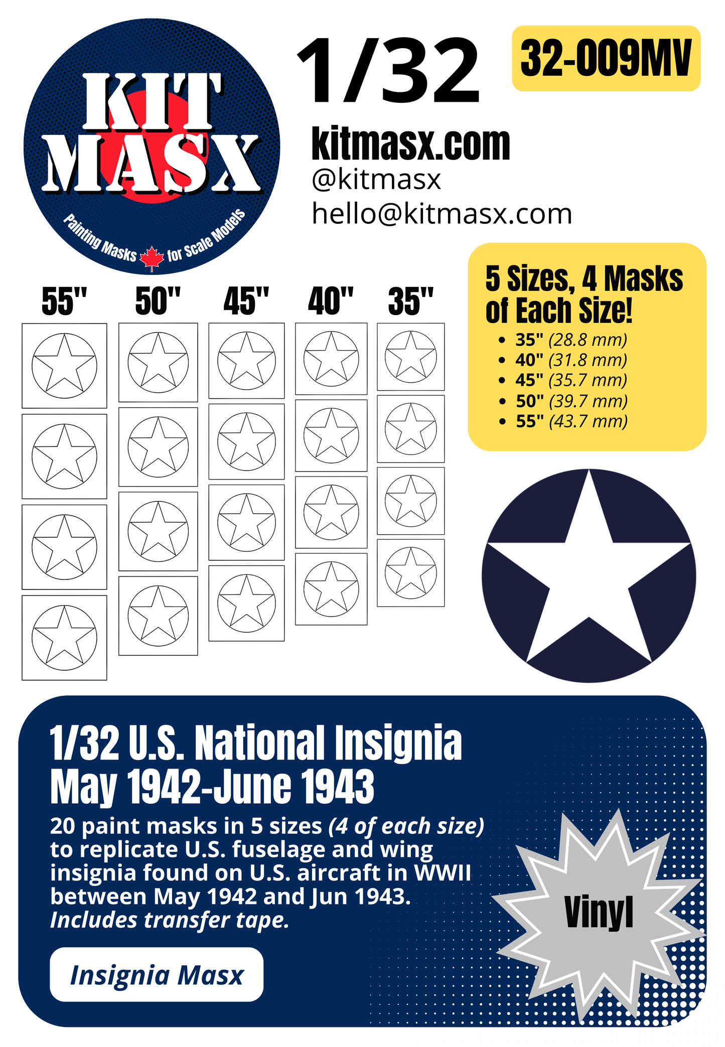 U.S. WWII National Insignia (May 1942-June 1943) Paint Masks