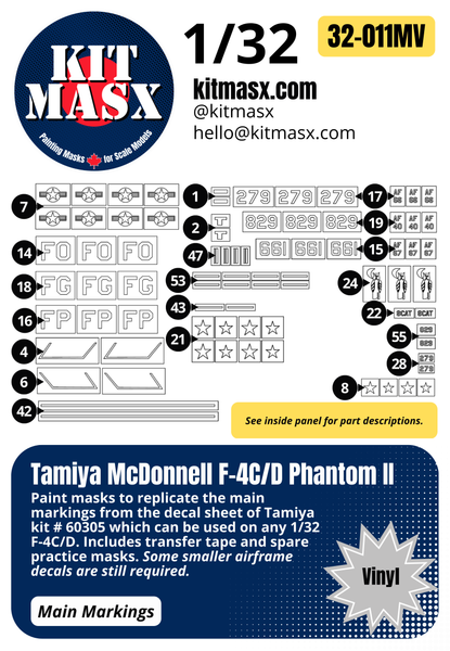 Tamiya McDonnell F-4C/D Phantom II 1/32 Main Marking Paint Masks, Kit # 60305