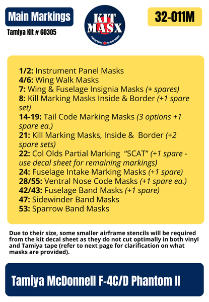 Tamiya McDonnell F-4C/D Phantom II 1/32 Main Marking Paint Masks, Kit # 60305