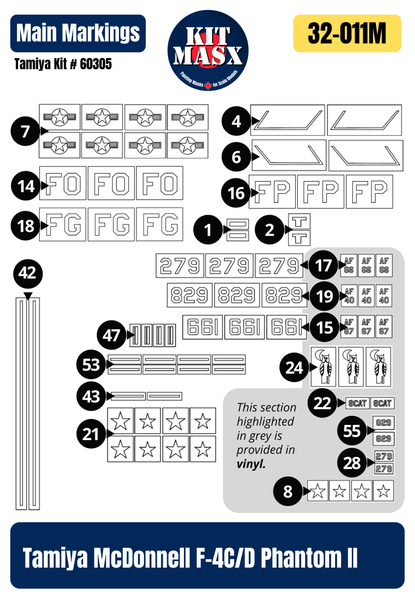 Tamiya McDonnell F-4C/D Phantom II 1/32 Main Marking Paint Masks, Kit # 60305