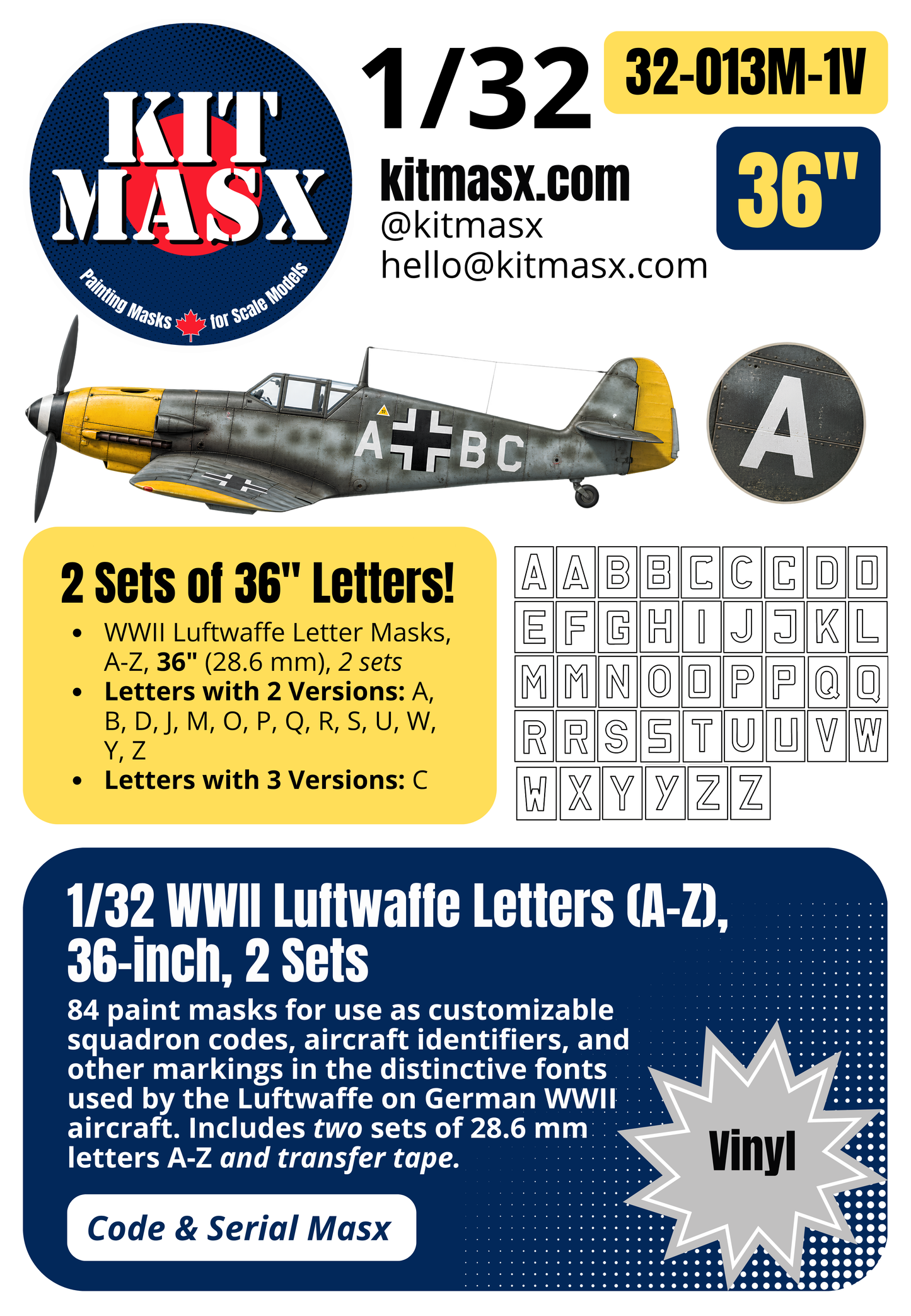 WWII Luftwaffe Letters (A-Z) 1/32 Code & Serial Paint Masks (32013M)