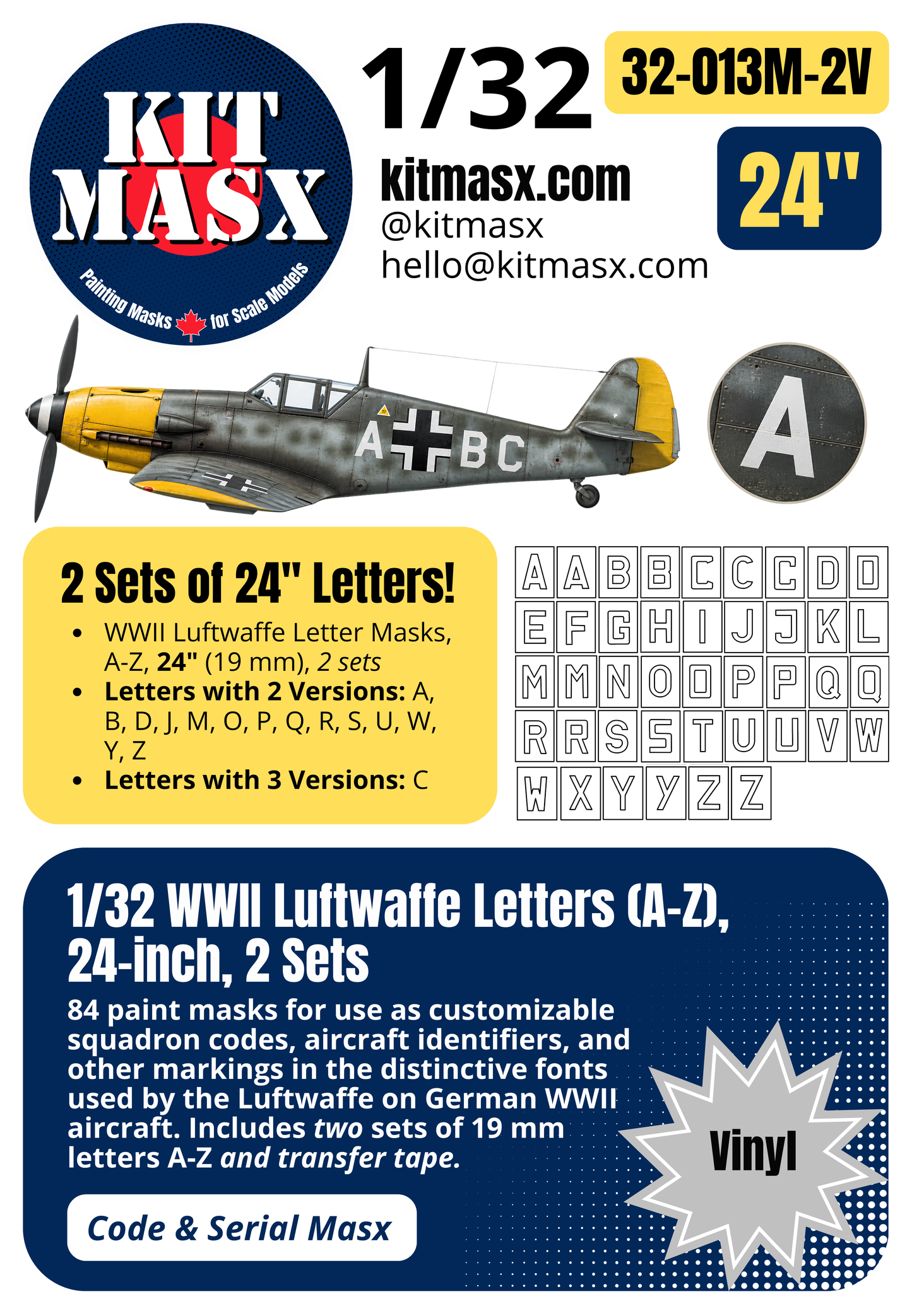 WWII Luftwaffe Letters (A-Z) 1/32 Code & Serial Paint Masks (32013M)