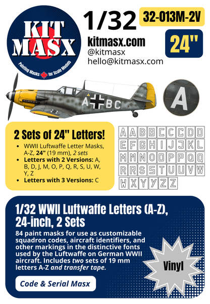 WWII Luftwaffe Letters (A-Z) 1/32 Code & Serial Paint Masks (32013M)
