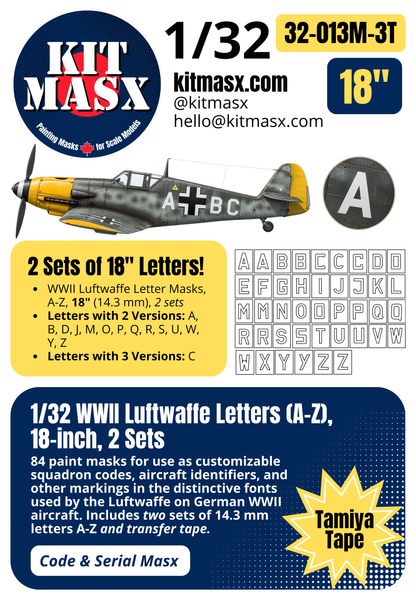 WWII Luftwaffe Letters (A-Z) 1/32 Code & Serial Paint Masks (32013M)