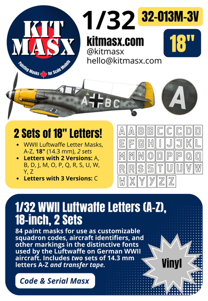 WWII Luftwaffe Letters (A-Z) 1/32 Code & Serial Paint Masks (32013M)