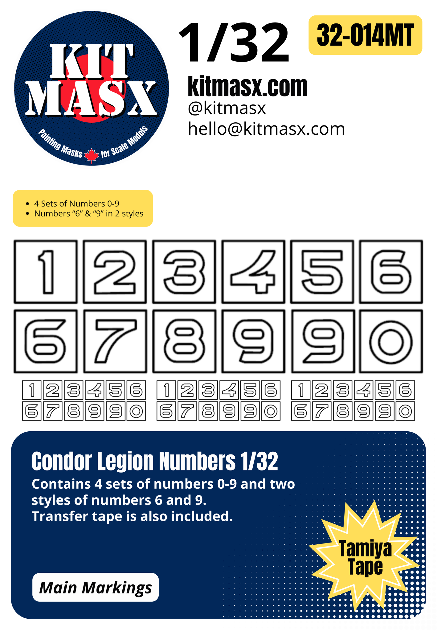 Condor Legion Numbers 1/32, 1/48, & 1/72 Main Marking Paint Masks