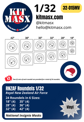 Royal New Zealand Air Force (RNZAF) Roundels 1/32, 1/48, & 1/72 National Insignia Masks
