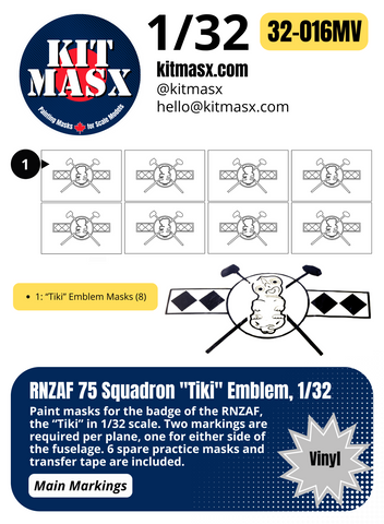 RNZAF 75 Squadron "Tiki" Emblem 1/32 & 1/48 Main Marking Paint Masks