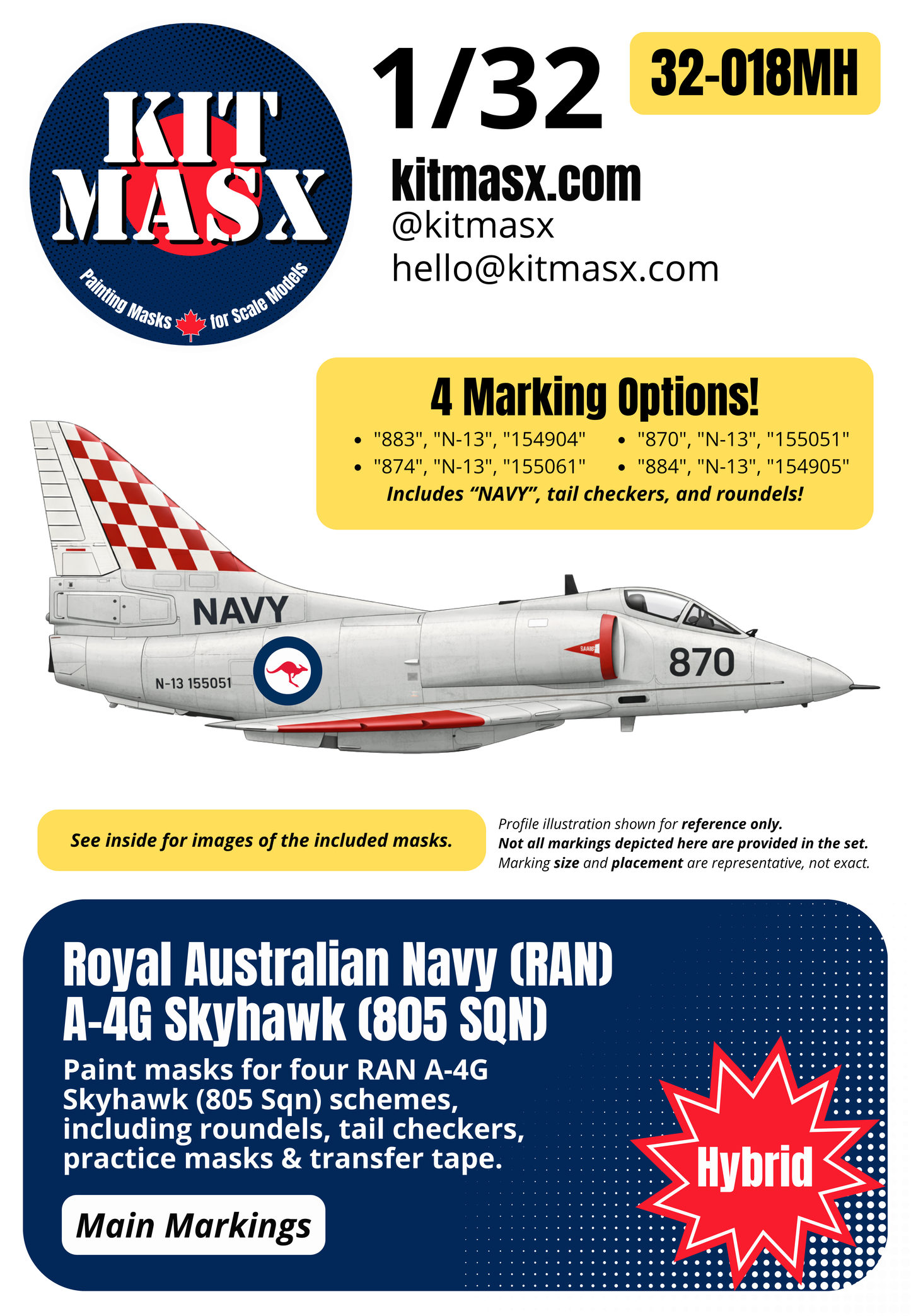 Royal Australian Navy (RAN) A-4G Skyhawk (805 SQN) 1/32 Main Marking Paint Masks