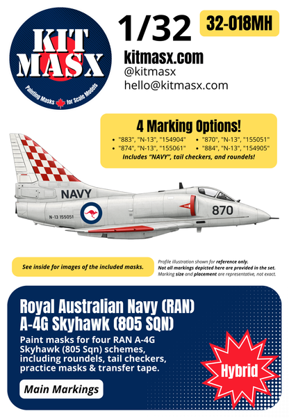 Royal Australian Navy (RAN) A-4G Skyhawk (805 SQN) 1/32 Main Marking Paint Masks