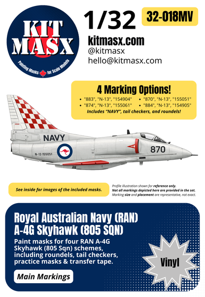 Royal Australian Navy (RAN) A-4G Skyhawk (805 SQN) 1/32 Main Marking Paint Masks
