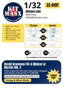 Revell Grumman F4F-4 Wildcat/Martlet Mk. V 1/32 Canopy & Wheel Paint Masks, Kit # H-299:200