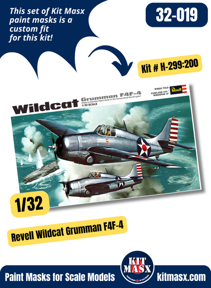Revell Grumman F4F-4 Wildcat/Martlet Mk. V 1/32 Canopy & Wheel Paint Masks, Kit # H-299:200 (32019)