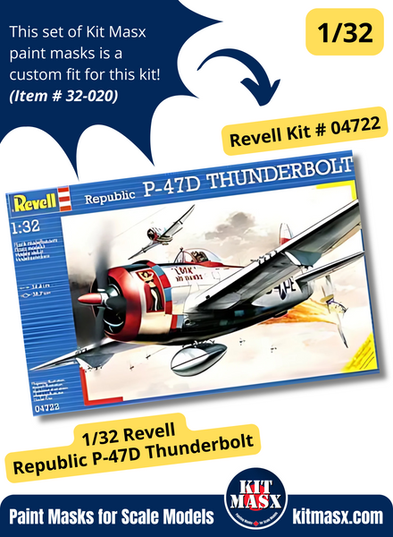 Revell Republic P-47D Thunderbolt Razorback 1/32 Canopy & Wheel Paint Masks, Kit # 04722