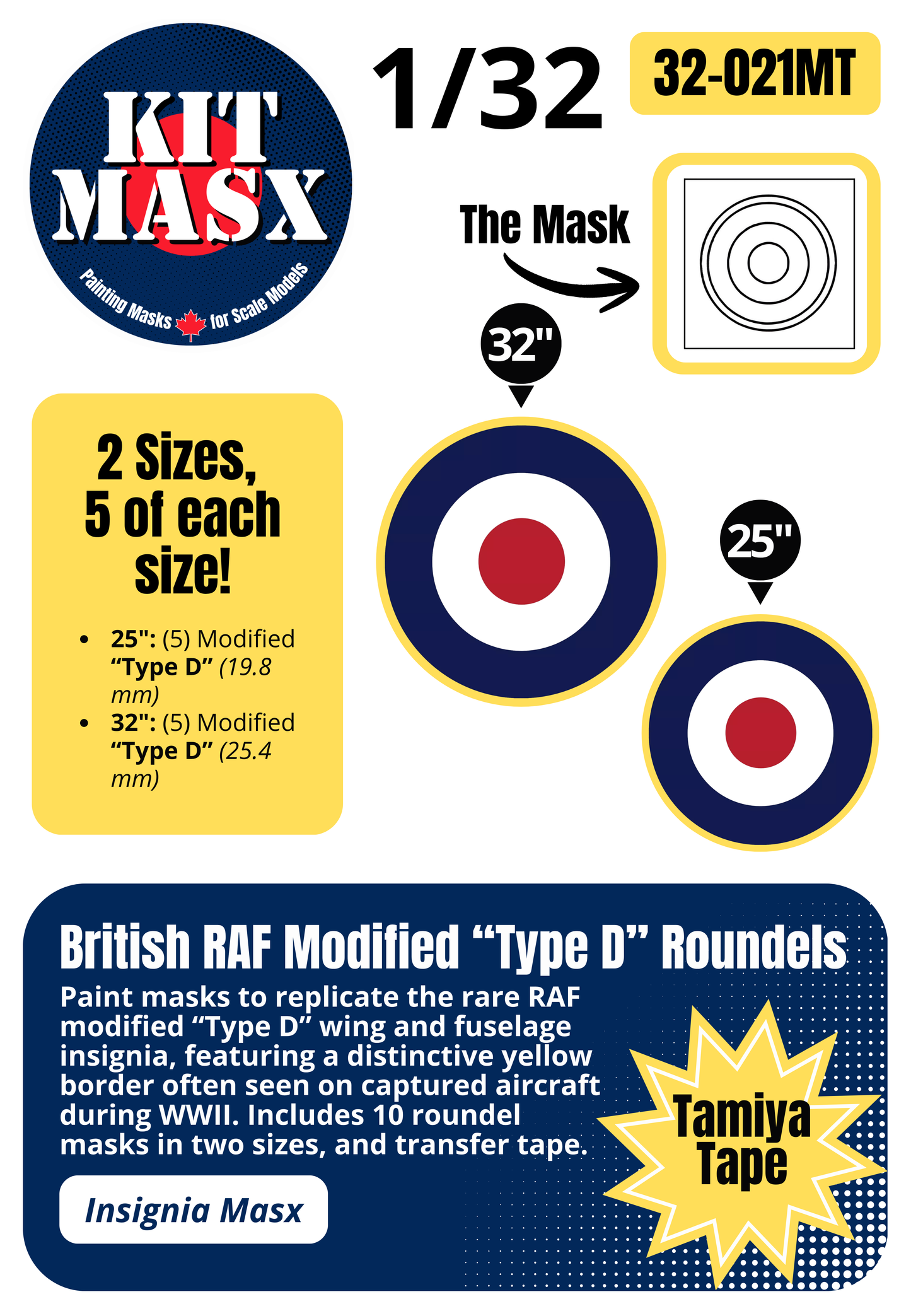 British RAF Modified “Type D” Roundels 1/32 National Insignia Paint Masks (32021M)