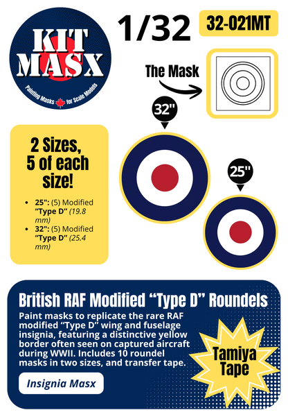 British RAF Modified “Type D” Roundels 1/32 National Insignia Paint Masks (32021M)