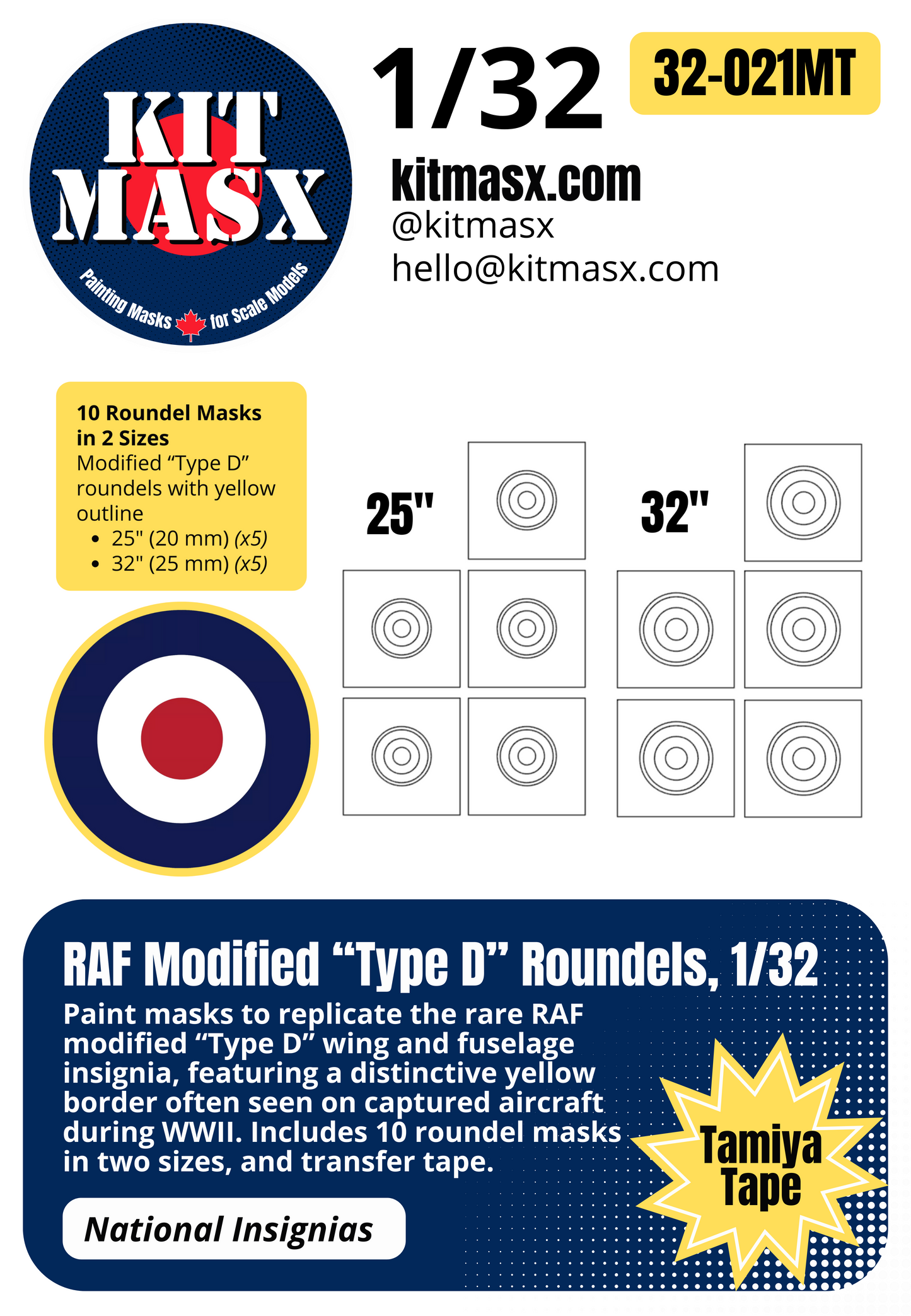 RAF Modified “Type D” Roundels 1/32 National Insignia Paint Masks