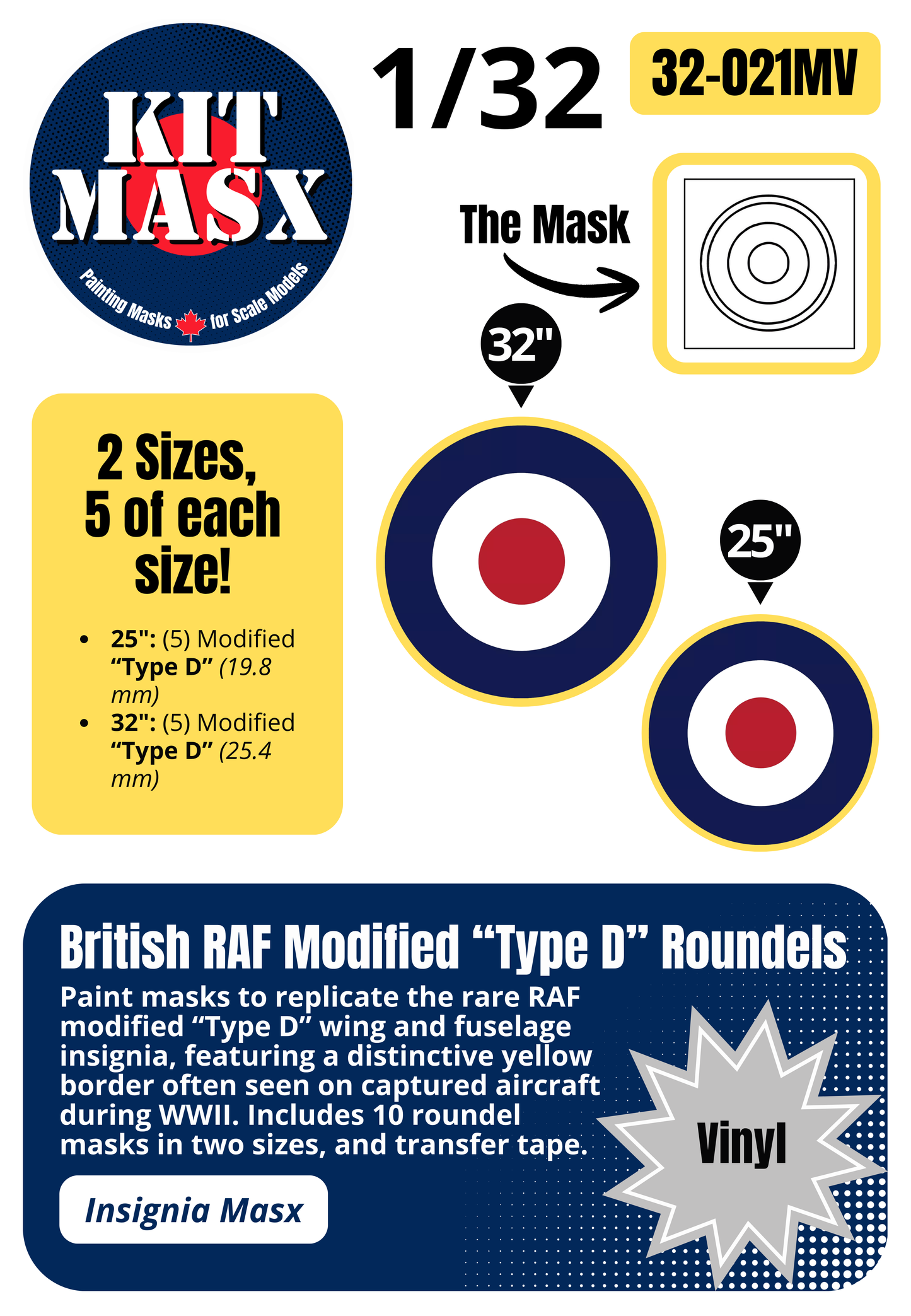 British RAF Modified “Type D” Roundels 1/32 National Insignia Paint Masks (32021M)